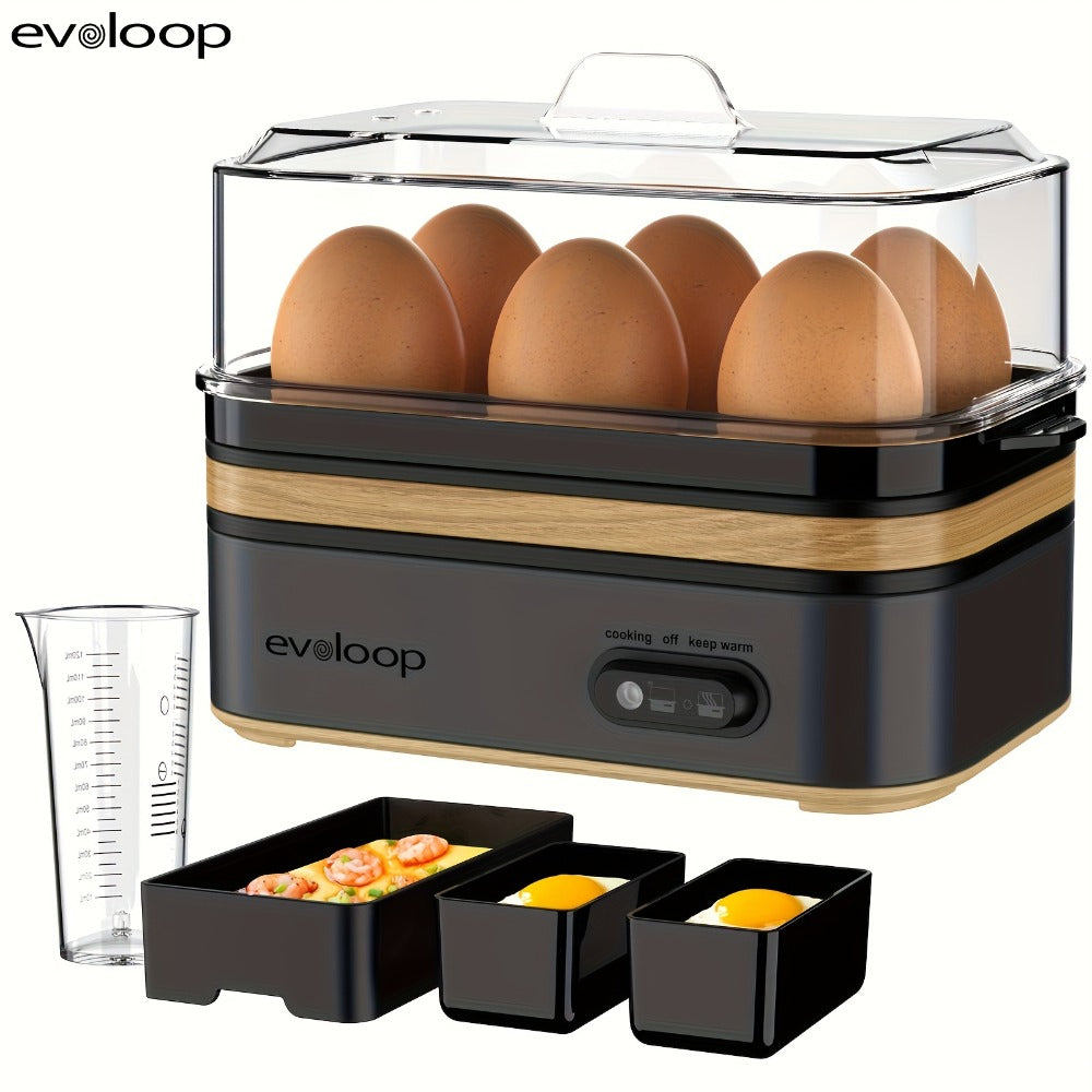 Electric Egg Cooker 6 Egg Capacity Rapid BPA Free Stainless Steel 400W for Hard Boiled Poached Scrambled Eggs Omelets Auto Shut Off Kitchen Appliance Green Wood Silver