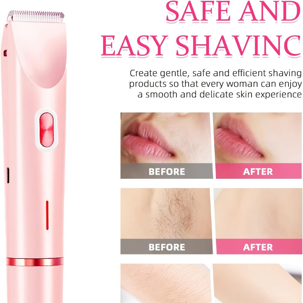 Bikini Trimmer for Women 2-in-1 Dual Head Electric Shaver - IP67 Waterproof Wet Dry Body Hair Remover for Bikini Area Underarms Legs Arms Face, USB Rechargeable Long Battery Life, Ergonomic Grip