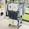 Clothes Drying Rack 4-Tier Foldable Metal Laundry Rack with Rolling Casters, Holds 30+ Garments, Adjustable Shelf Heights, Freestanding Collapsible Clothes Dryer Stand for Bedroom Bathroom Nursery Small Spaces