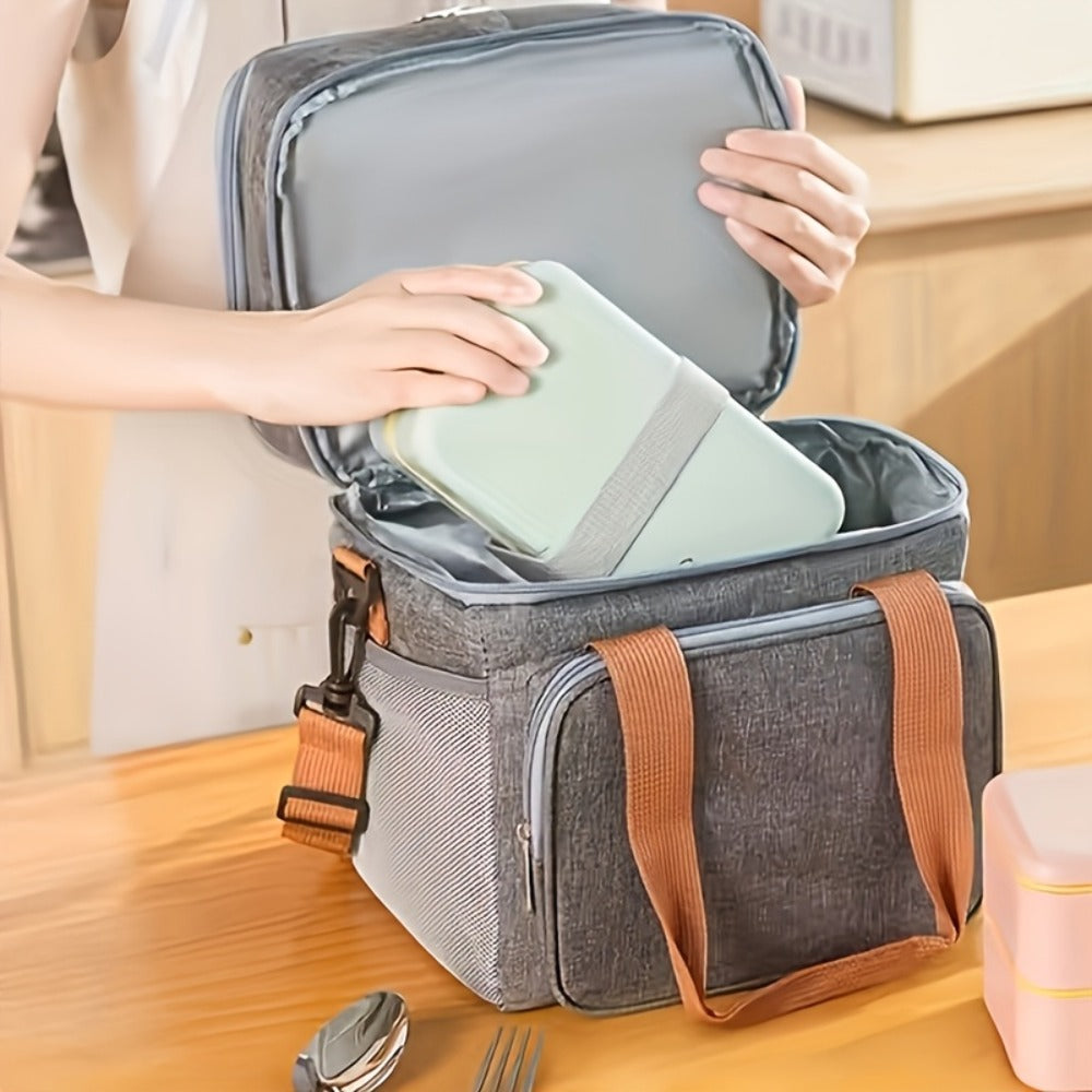 Insulated Lunch Bag with Shoulder Strap - Double Layer Leakproof Cooler Tote for Women Men Work Office School Picnic Beach Outdoor, Expandable Thermal Lunch Box Bag Keeps Food Cold or Hot, Lightweight Durable Design in Multiple Colors