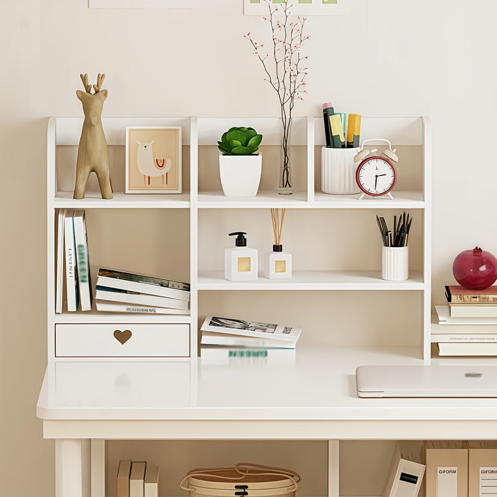 Desktop Organizer Double Layer Desk Shelf ¨C 2-Tier Storage Rack for Office Supplies, Stationery, Cosmetics | Space-Saving Bookshelf for Bedroom, Dorm, Home Office, Waterproof Wood-Plastic