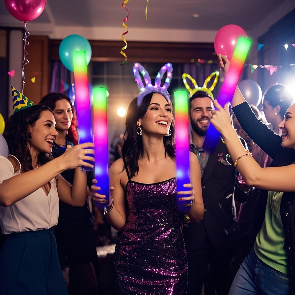 LED Bunny Ear Headbands 25-Pack | Glowing Light Up Rabbit Ears with 3 Flashing Modes for Party Halloween Christmas Weddings Concerts Cosplay Photo Props Unisex Adult