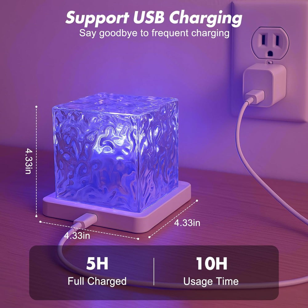 RGB Night Light Rechargeable 16-Color Ocean Wave Projection Lamp - Rotating Flame Water Ripple Remote Dimming for Bedroom Bar Restaurant Display Cabinet Decor
