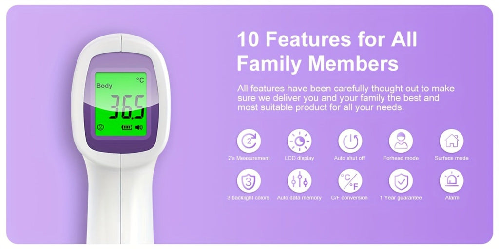 Non-Contact Forehead Thermometer Digital Infrared ¨C 1-Second Instant Reading, Fever Alarm, 3-in-1 Forehead & Object Mode, FSA HSA Eligible, Silent & Memory Mode, 3 Backlights
