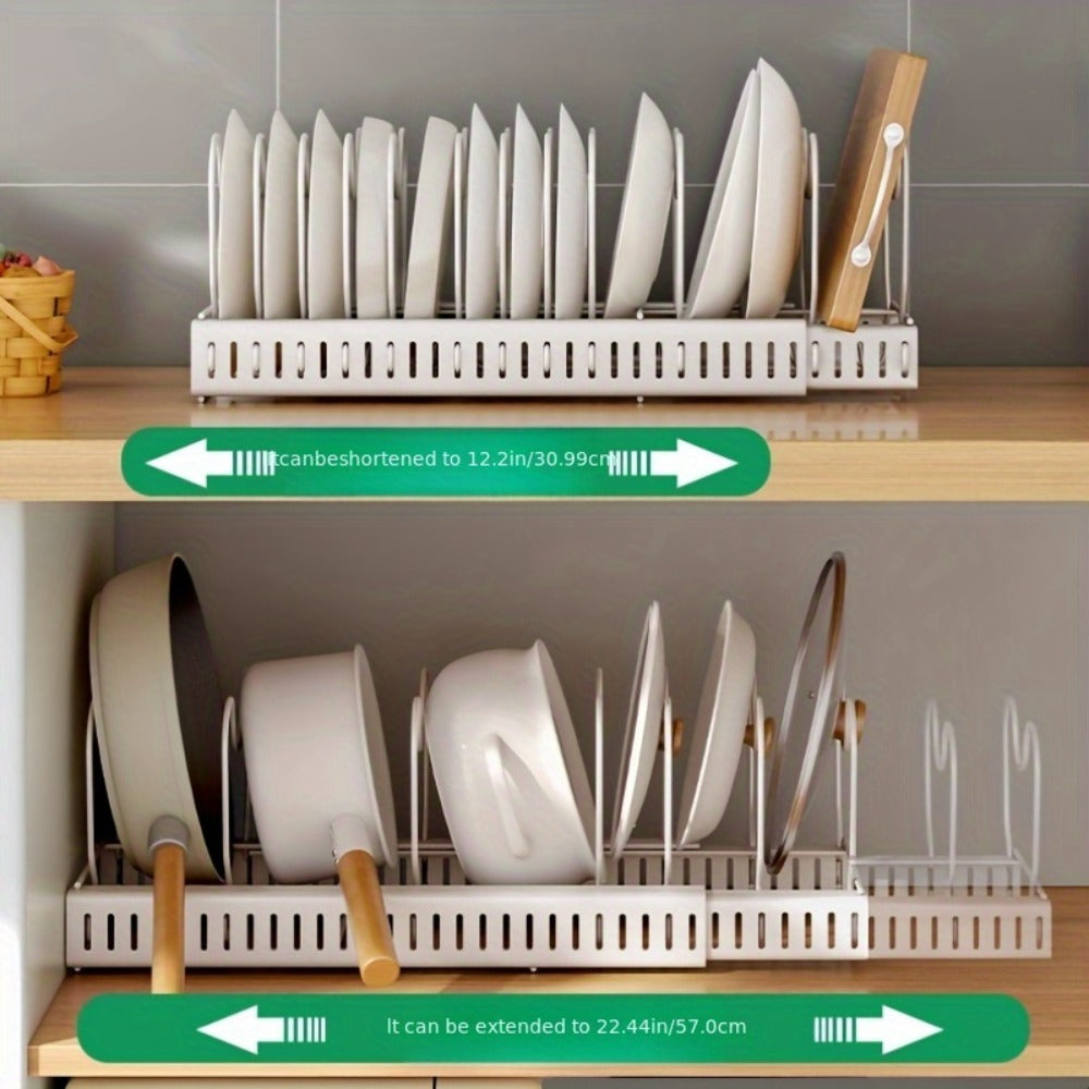 13-Shelf Metal Kitchen Storage Rack Organizer ¨C Extendable Cookware & Utensil Shelf for Cabinet, Countertop, Sink ¨C Freestanding Kitchen Cabinet Organizer with Golden Tube Design