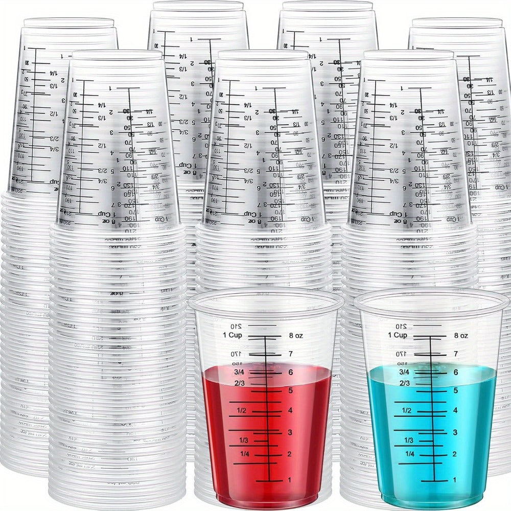 Plastic Measuring Cups with Wooden Sticks 100 Sets Clear Graduated Mixing Cups oz/ml/cc for Resin, Cooking, Baking & Epoxy ¨C Disposable Paint Mixing Cups