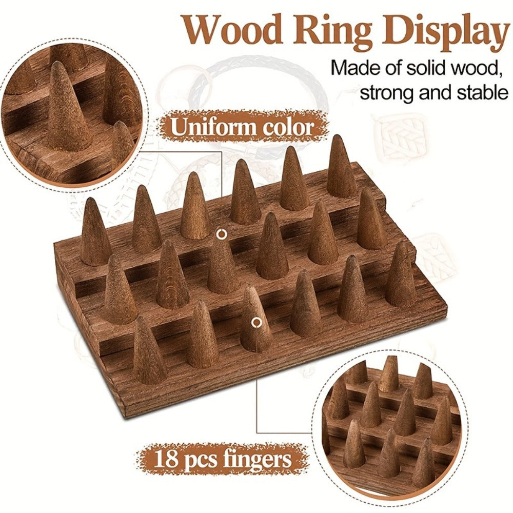 Solid Wood Ring Display Stand ¨C 2-Tier 12-Ring & 3-Tier 18-Ring Jewelry Tower Holder for Rings, Earrings & Accessories, Countertop Organizer for Bedroom Dresser, Vanity & Jewelry Store Display