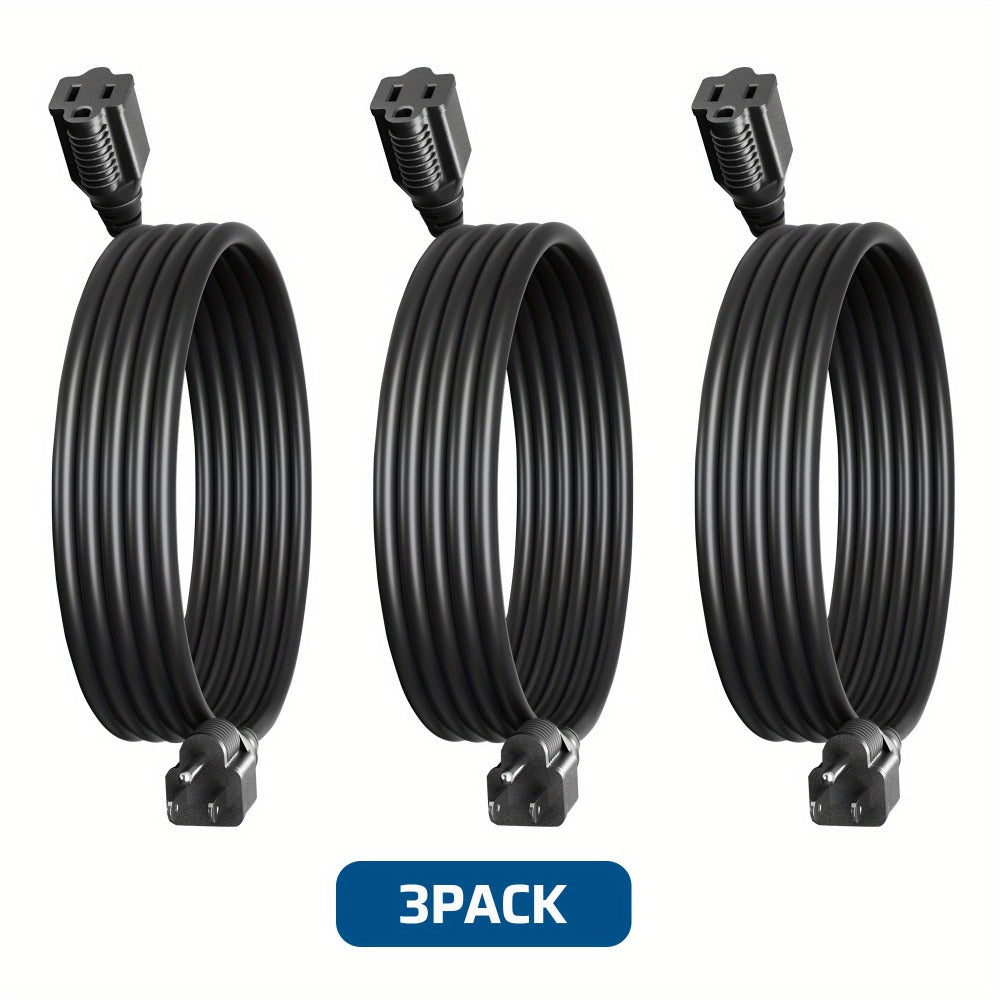 Extension Cord 3-Pack 6ft Heavy Duty 16/3 SJTW Indoor Outdoor Cable 13A 125V 1625W Rated Moisture Resistant Flexible Black for Home Office Garden