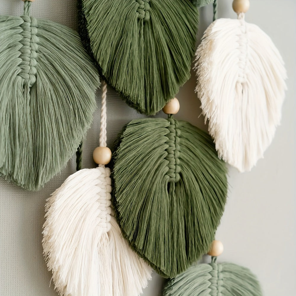 Bohemian Wall Hanging Tapestry Handmade Green Leaf Design ¨C Natural Acrylic Wall Art for Living Room Bedroom Office Home Decor
