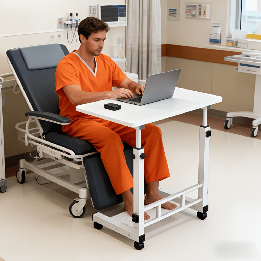 Overbed Table Adjustable Height ¨C Hospital-Grade Nursing Bedside Table with Independent Storage Compartments for Elderly & Patient Care | Portable Auxiliary Tray Table, 8 Colors