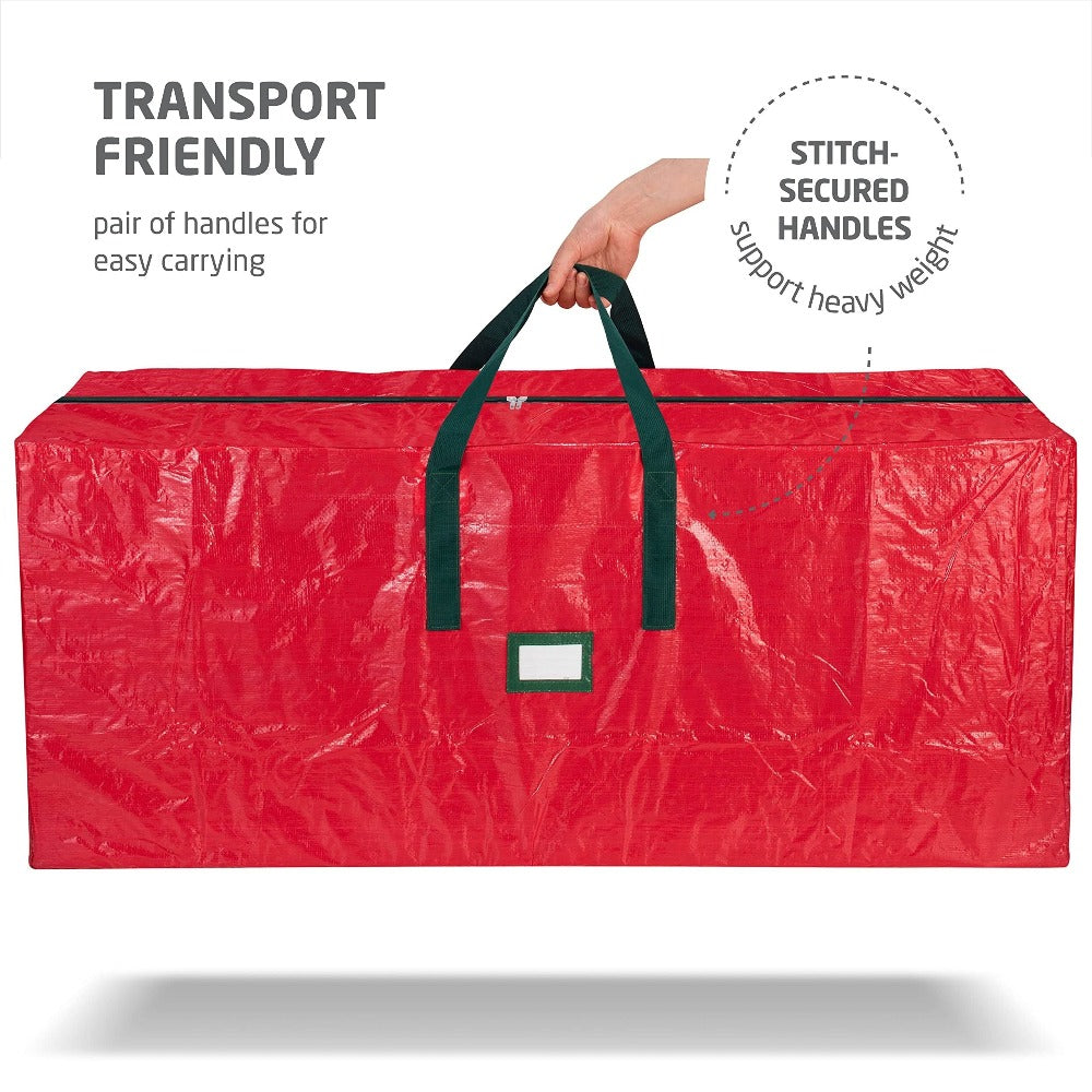 Christmas Tree Storage Bag 7.5ft ¨C Heavy Duty Extra Large Artificial Xmas Tree Bag with Reinforced Handles, Dual Zippers & Wide Opening for Easy Storage, Red