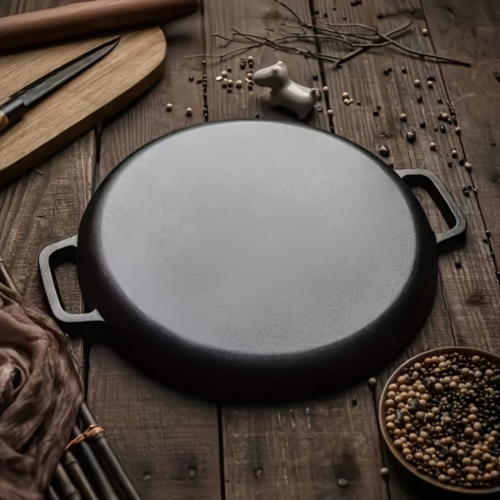 Cast Iron Skillet Non-Stick Pan for Pizza BBQ Pancakes - Heavy Duty Pre-Seasoned Cast Iron Pan Compatible with Gas Electric Induction Stovetops Oven Campfire - Home Kitchen Outdoor Cooking