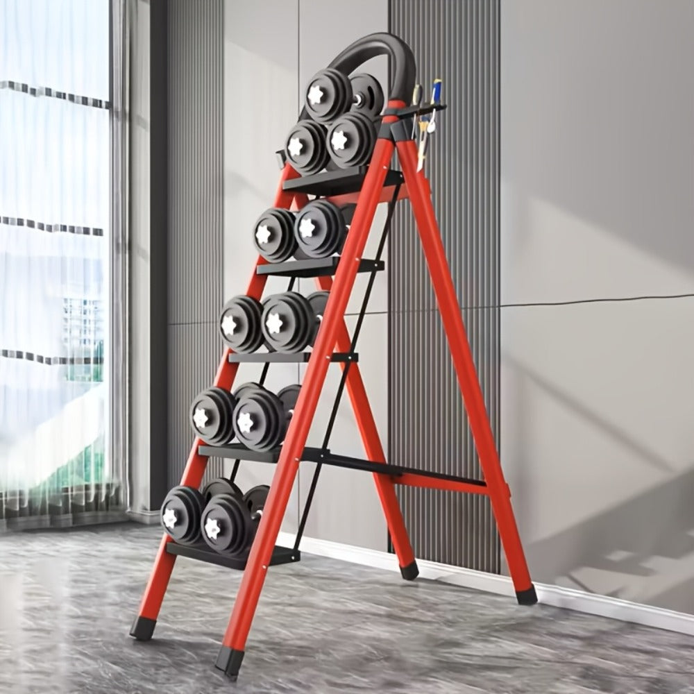 Folding Step Stool 5 Step 500 LBS Anti-Slip ¨C No Assembly, One-Hand Fold, Soft Grip Handle, Wide Pedals, Auto Safety Lock, Portable Lightweight Ladder for Home, Kitchen, Bedroom & Industrial Use
