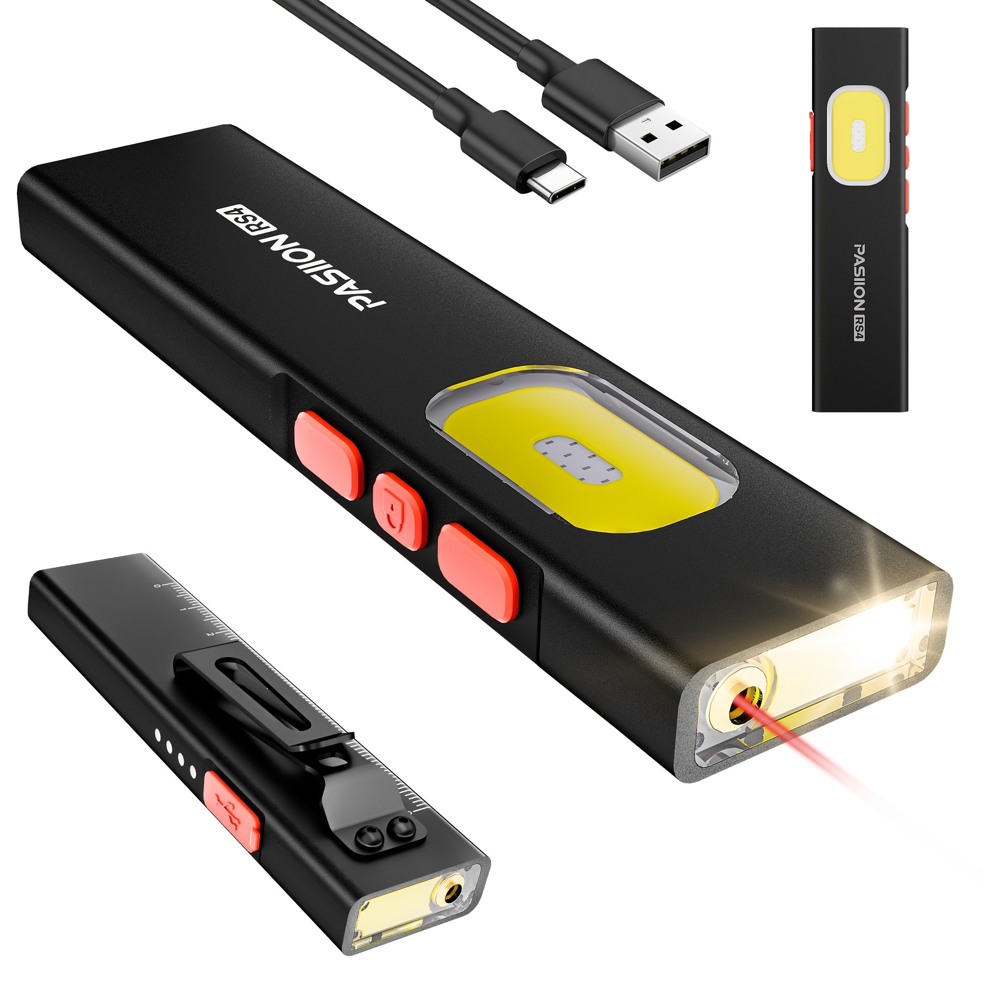 Multi-Function EDC Flashlight 11 Lighting Modes | UV Infrared Red Laser COB Work Light Magnetic Tail | Rechargeable Power Indicator Flat Pocket Emergency Flashlight
