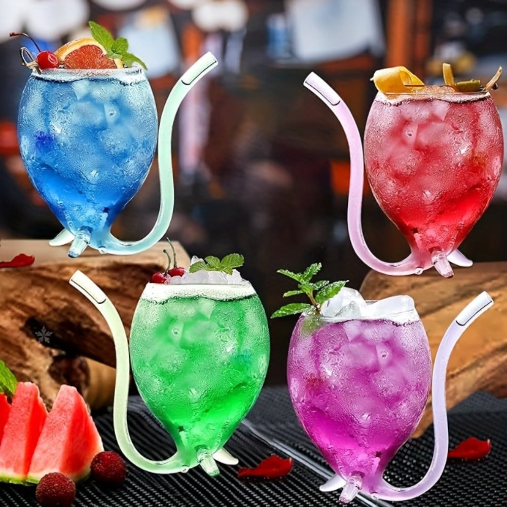Halloween Cocktail Glasses Set of 4 ¨C 12 Oz Vampire Crane Tail Pirate-Themed Cups with Straw ¨C Reusable Insulated Drinkware for Champagne, Juice & Ice Cream ¨C Halloween & Christmas Party