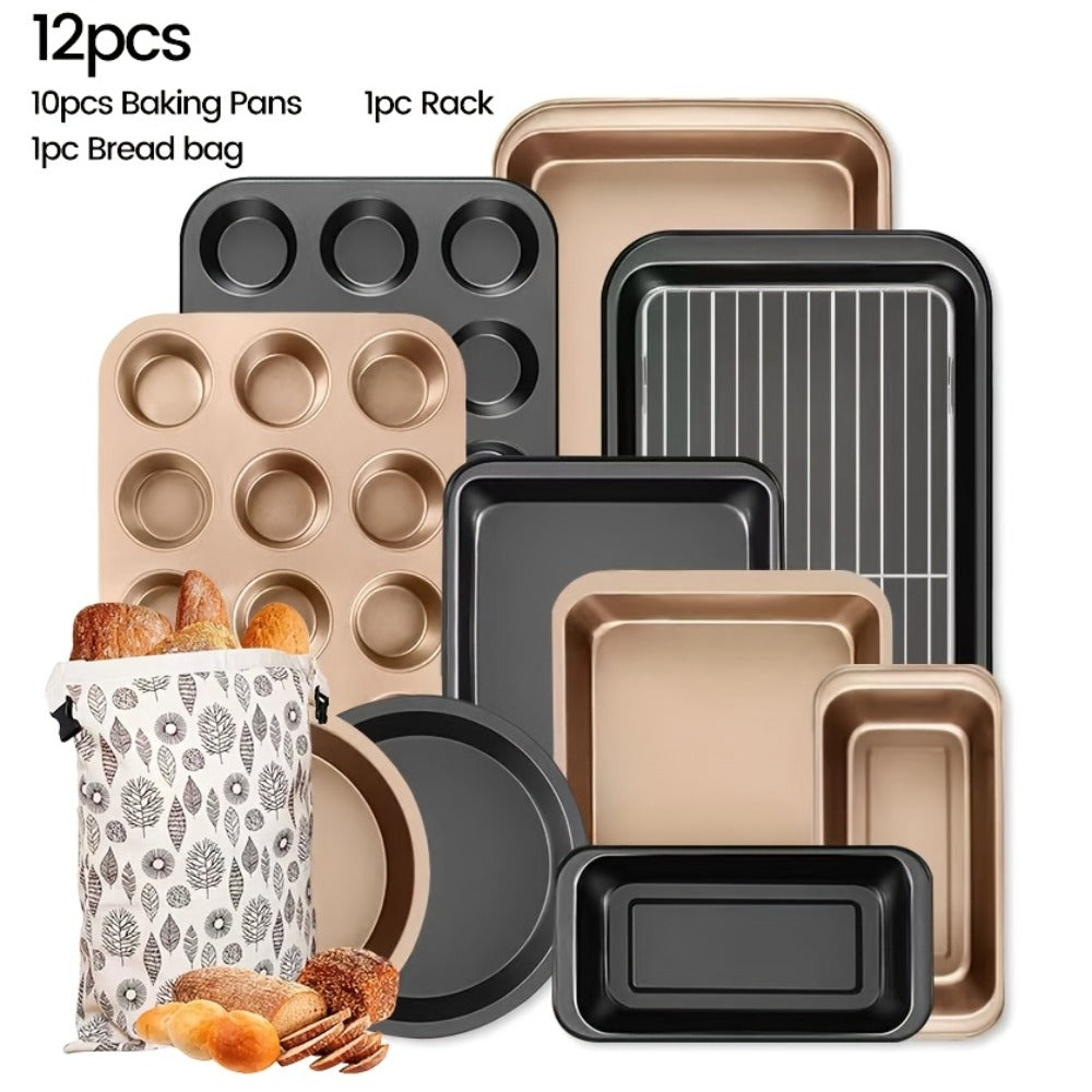 Nonstick Baking Pan Set 2 to 18pcs Carbon Steel Round Square Cake Pan Muffin Pan Bread Pan Cookie Sheet Pizza Pan Wire Rack Whisk Spatula Measuring Spoon Complete Bakeware Set