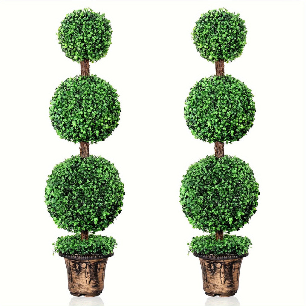 Artificial Boxwood Topiary Tree 2 Pack 3ft 4ft Faux Topiary Ball Tree Potted Plant for Front Door Porch Living Room Indoor Outdoor Decor