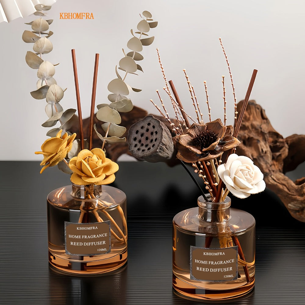 Reed Diffuser Set with Dried Flowers ¨C Jasmine, Cedar, Sandalwood & Gardenia Scents, 120ml 90-Day Long-Lasting Home Fragrance