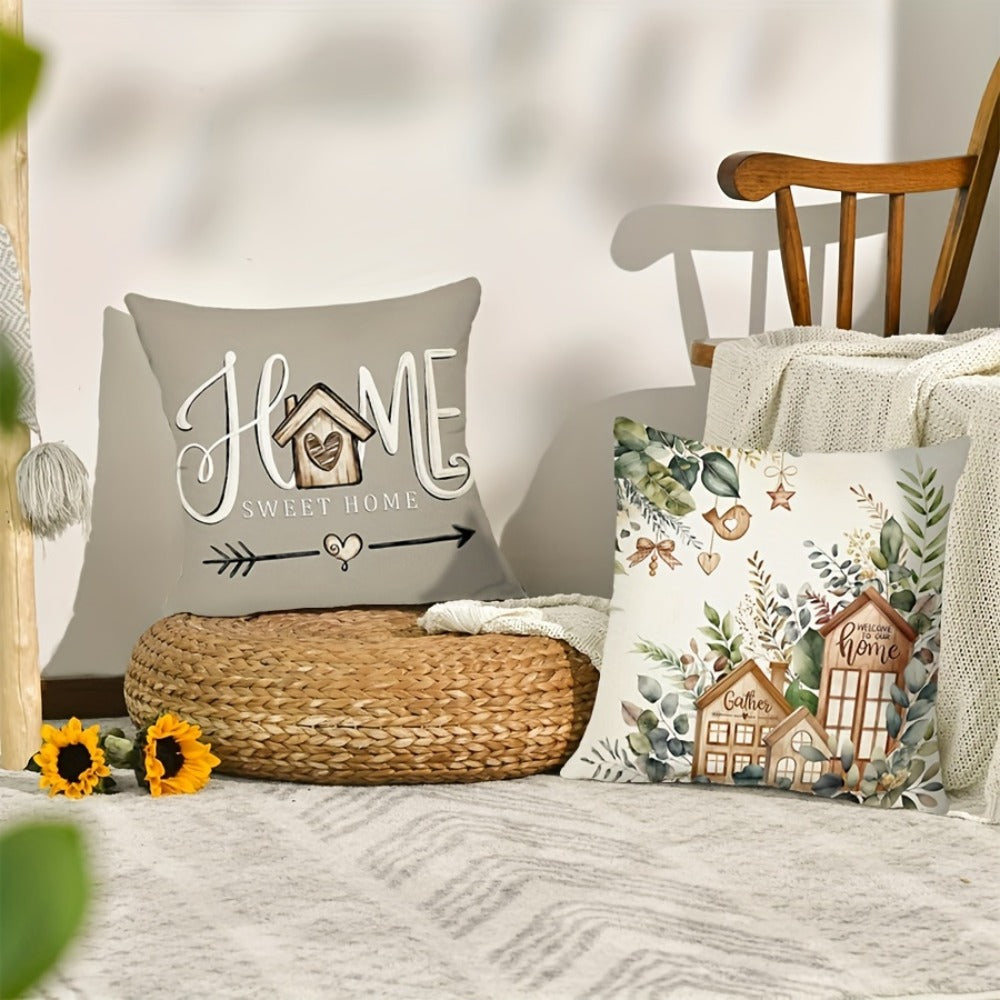 Eucalyptus Leaf Pillow Covers Set of 4 Farmhouse Style White Gray Decorative Throw Pillow Cases - 18x18 Inch Indoor Outdoor Sofa Chair Accent Cushion Covers, Soft Chic Botanical Print, Insert Not Included