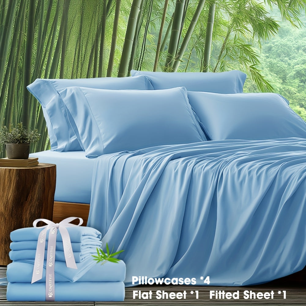 Bamboo Blend Bed Sheet Set 6pcs ¨C Flat Sheet, Fitted Sheet & 4 Pillowcases, Ultra Soft Lyocell Viscose Breathable Bedding for Hot Sleepers, Deep Pocket Twin Full Queen King, 11 Colors