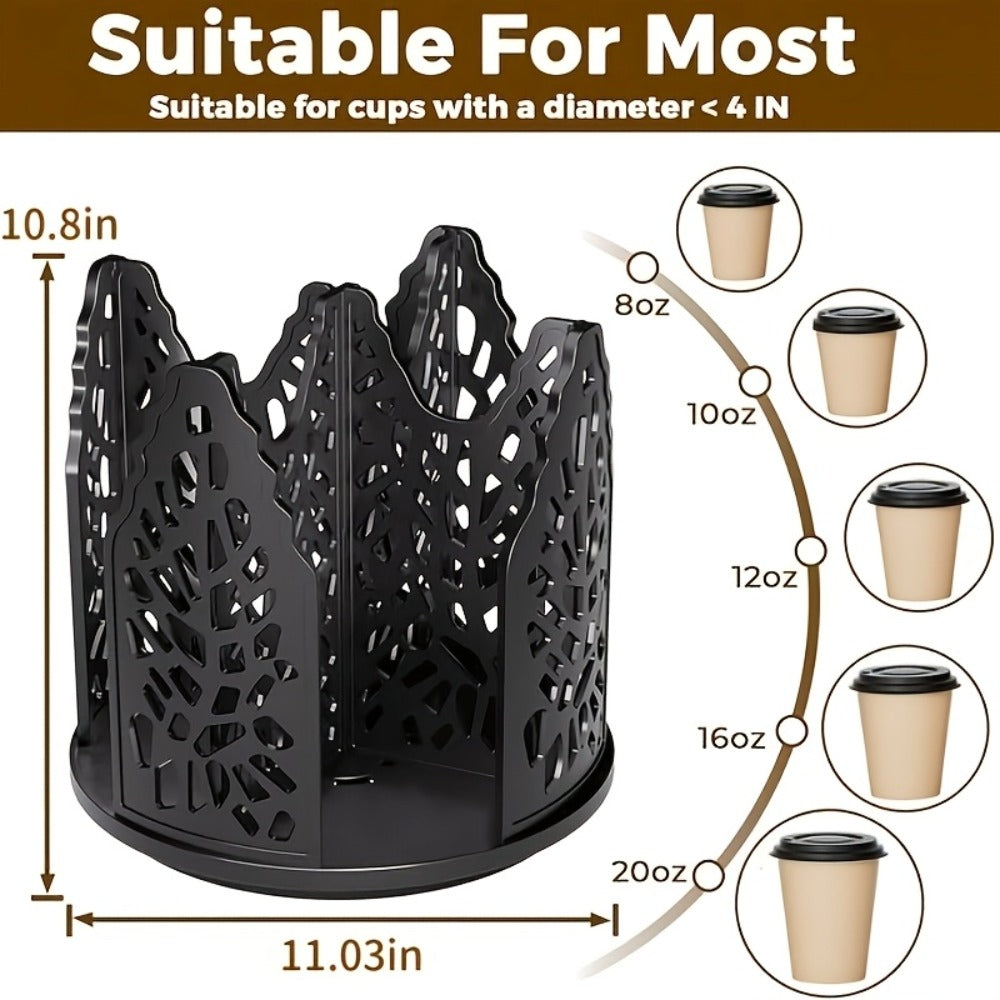 Rotating Paper Cup Holder with 4 Compartments - Disposable Coffee Cup Dispenser Organizer Detachable Lid Storage Box for Countertop Kitchen Coffee Station Bathroom | White Black