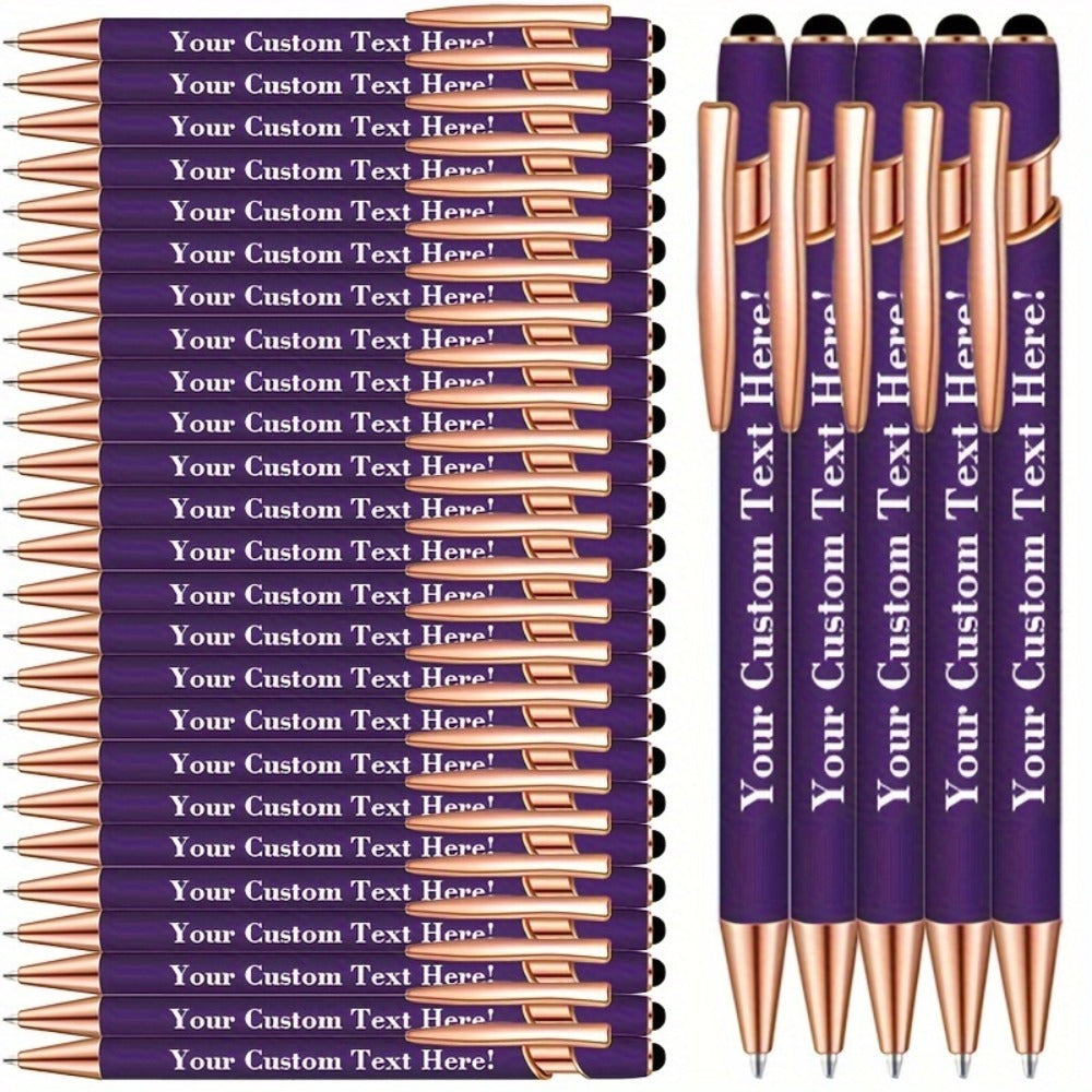 Custom Engraved Luxury Pens Bulk Set with Touch Tip & Soft Grip - Personalized with Logo, Name or Text, Elegant Gift Pens for Wedding, Birthday, Christmas, Office, Party Giveaways - 25/30/35/45/50 Pcs