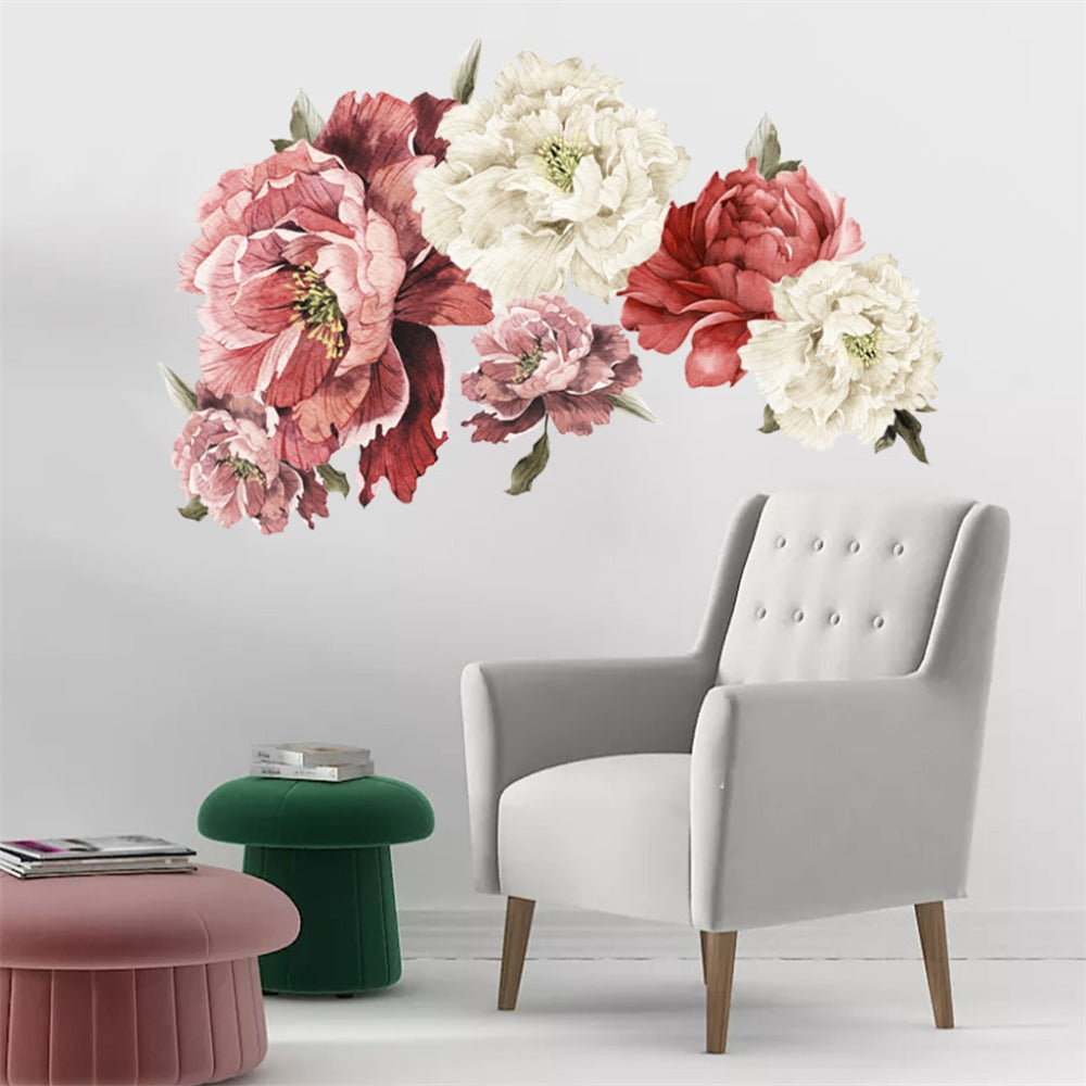 Peony Flower Window Glass Sticker ¨C Anti-Collision Waterproof Decorative Glass Film, European Floral Wall & Window Decal for Home Decor, 17.7 x 47.2 Inches (2 Styles)