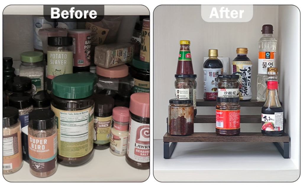 Expandable Spice Rack Organizer 3-Tier 2-Pack ¨C Adjustable 13.8¡± to 26¡± Display Riser Stand for Kitchen Cabinet, Countertop & Pantry ¨C Shelf for Spices, Liquor, Perfume, Makeup & Collectibles