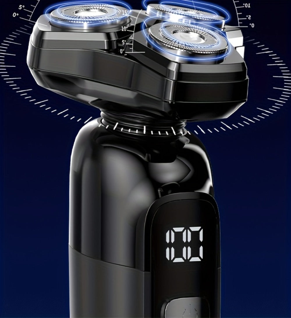 Rotary Shaver for Men 3-in-1 Cordless Rechargeable Electric Razor - Floating Head Wet Dry Shaver, 800mAh Lithium Battery, LED Display, Nose Hair & Sideburns Trimmer, Father's Day Gift