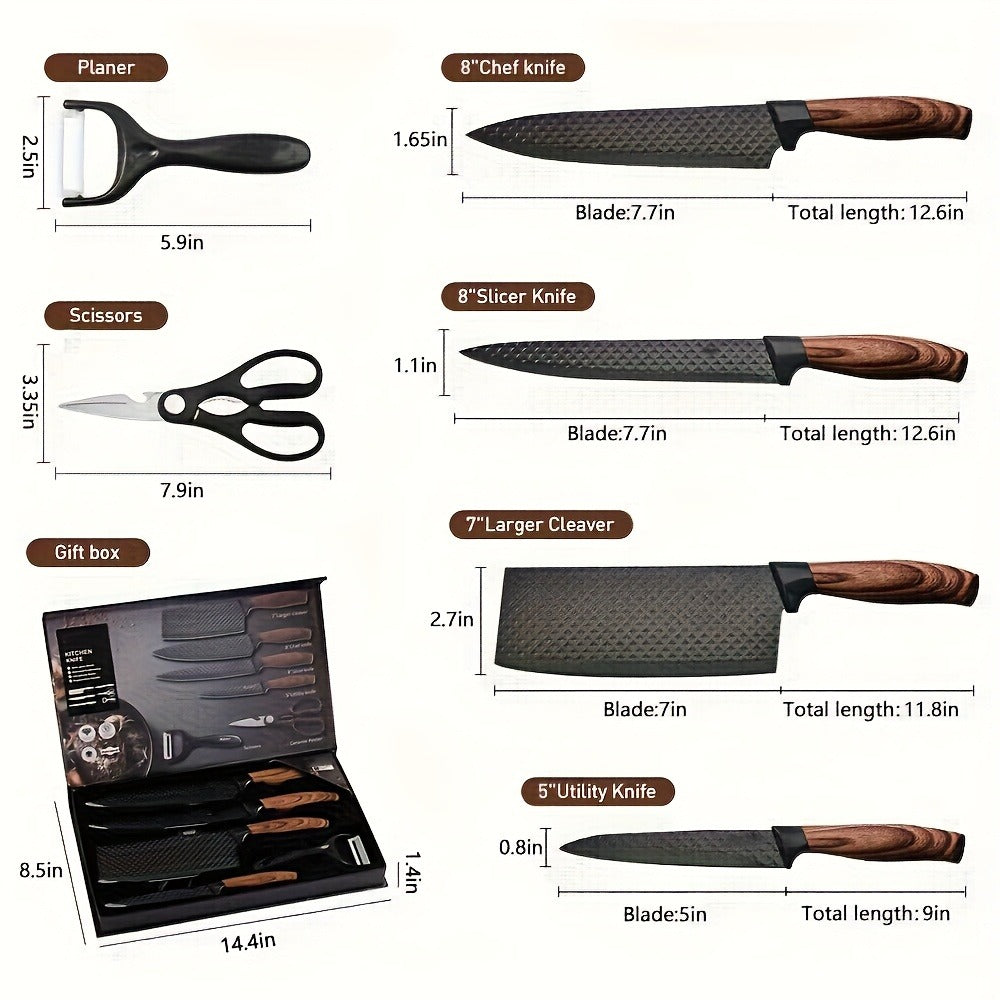 Kitchen Knife Set Professional Stainless Steel with Wooden Block ¨C Hammer Textured Chef Knives, Self-Sharpening, Scissors Included, Gift Box Ready for Valentine's Day, Wedding & Housewarming