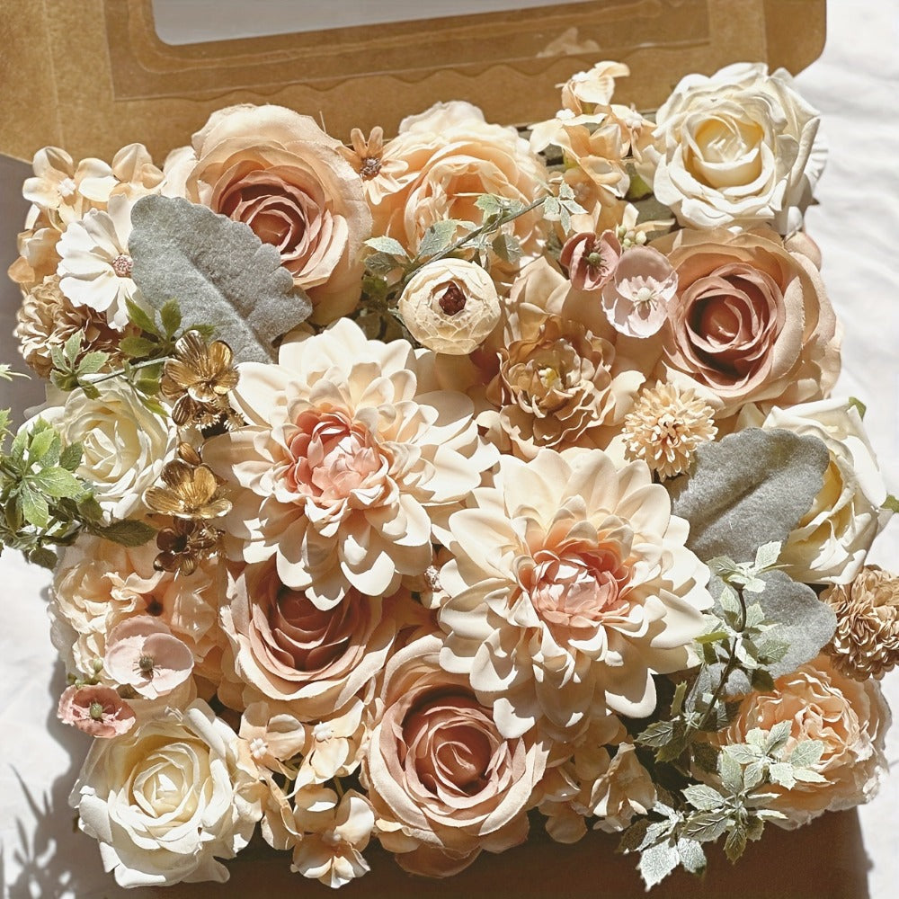 Artificial Flower Combination Box Set with Stems ¨C Champagne Silk Flowers for DIY Wedding Bouquet, Baby Shower, Valentine's Day & Home Decor
