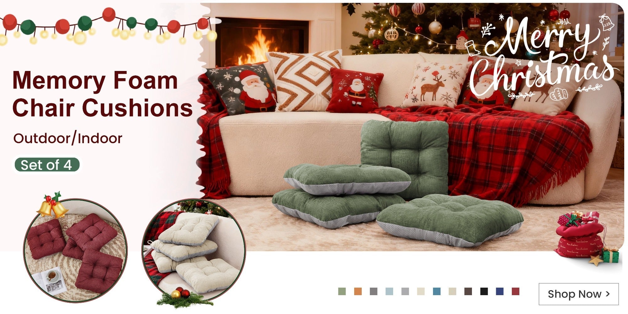 Memory Foam Chair Cushions Set of 4 ¨C Kitchen Chair Pads with Non-Slip Backing & Ties, 500GSM Thick Seat Cushions for Dining Chairs Indoor