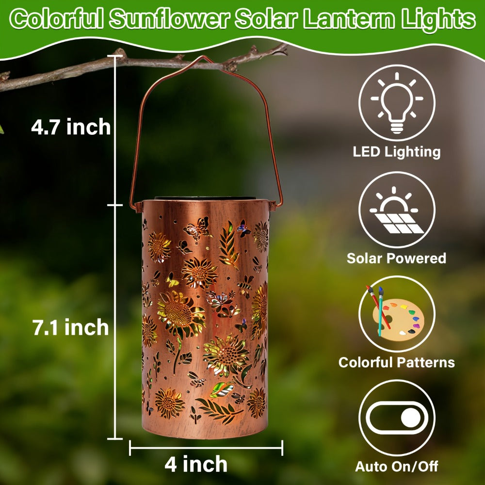 Solar Garden Lantern Outdoor IP65 Waterproof, Hummingbird Butterfly Sunflower Decorative Stake Light, Hand-Painted Solar Powered Yard Patio Porch Decor, Gift for Mom Grandma, Christmas Garden Decoration