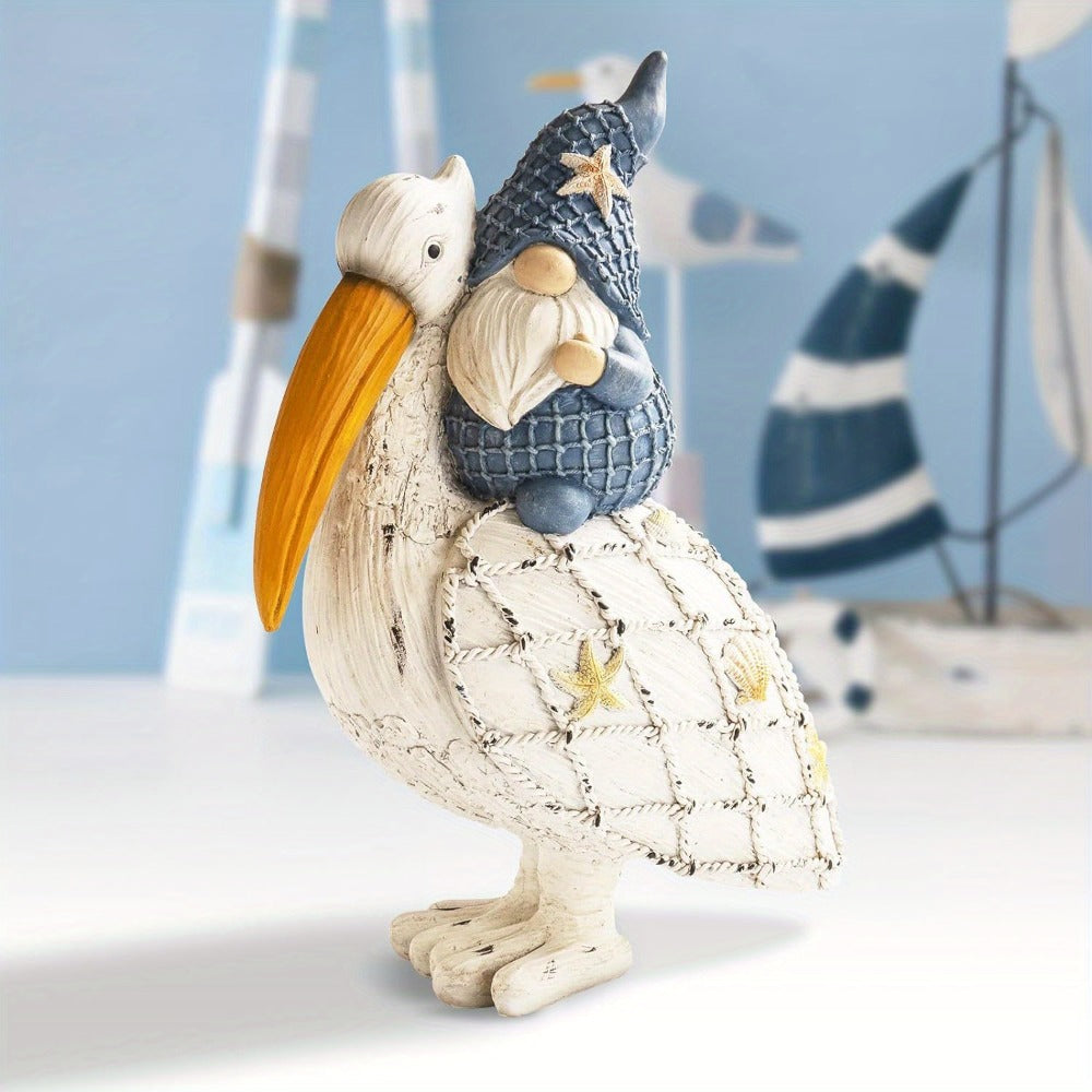 Pelican Gnome Figurine 11.5¡± ¨C Resin Coastal Beach Decor with Starfish & Seashell, Tabletop Statue for Home, Garden & Poolside ¨C Summer Gift & Nautical Decor