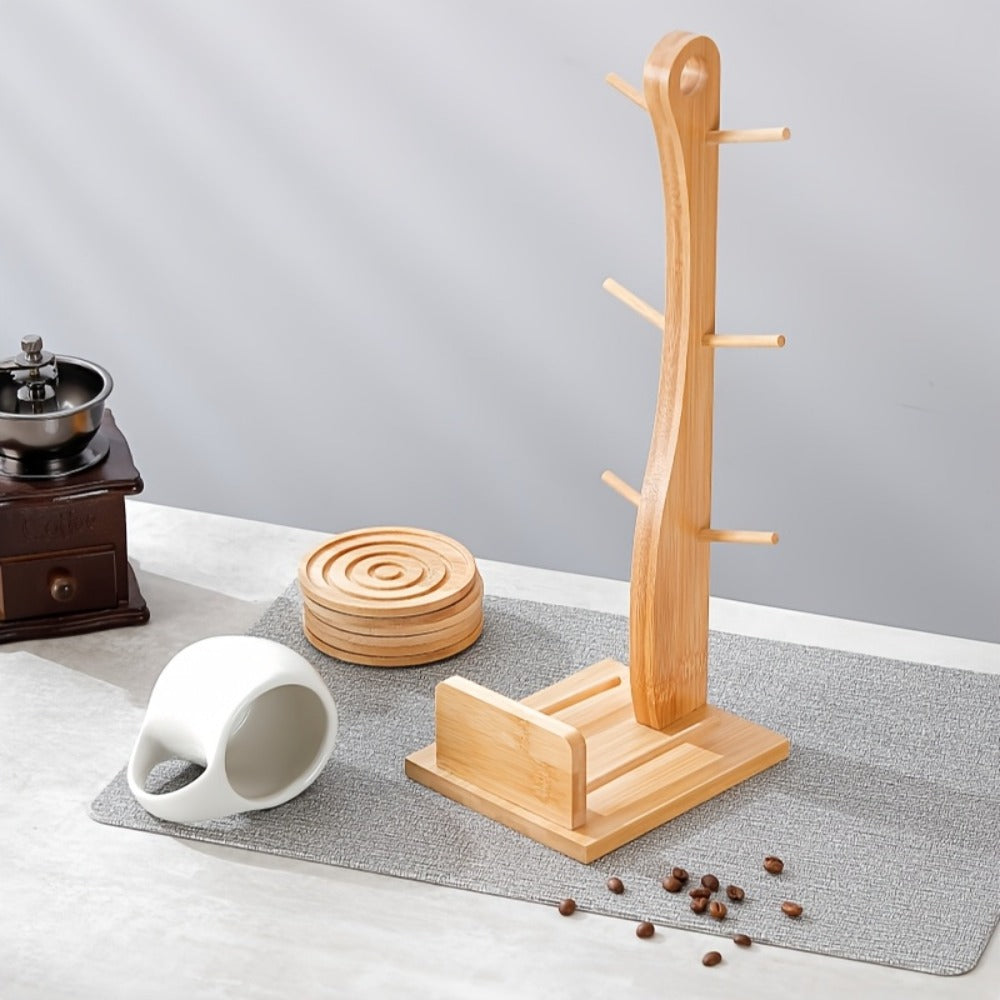 Ceramic Coffee Cup Set of 6 with Wooden Coasters & Cup Holder | 200ml Latte Cappuccino Espresso Tea Mugs | Home Office Caf¨¦ Gift Set