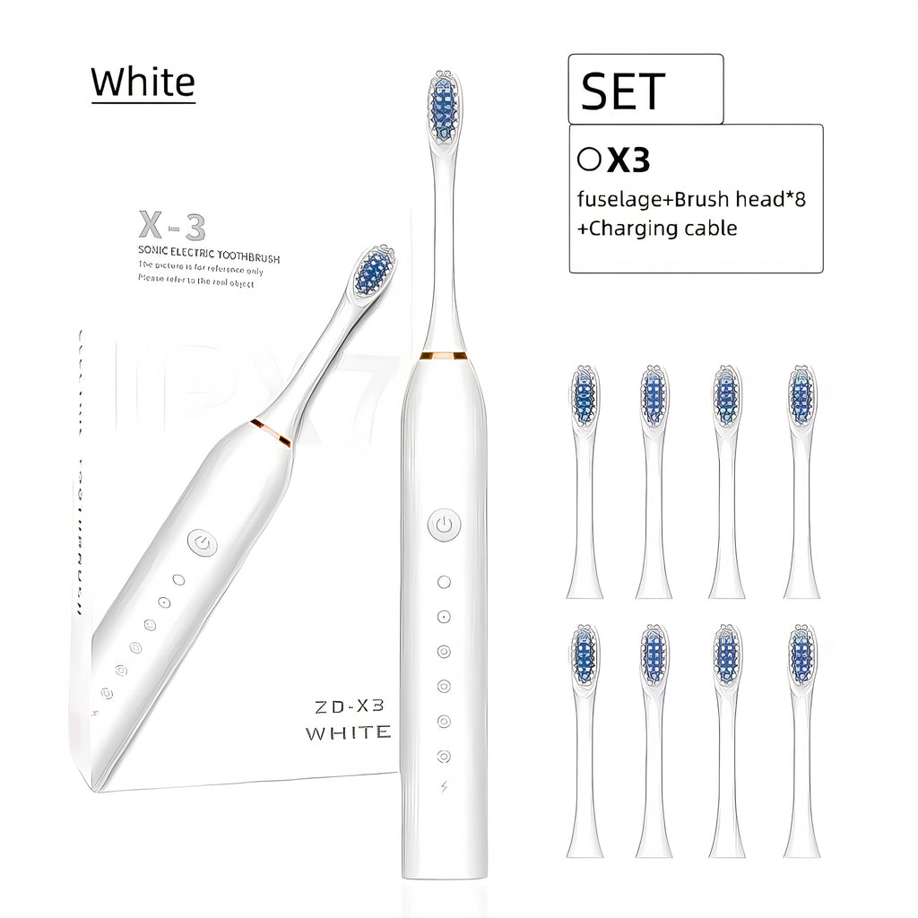 Rechargeable Electric Toothbrush 6 Cleaning Modes with 8 Brush Heads - USB Charge, Soft Bristles, Portable for Travel & Home Use, Oral Care Toothbrush for Men & Women - Black / White / Pink