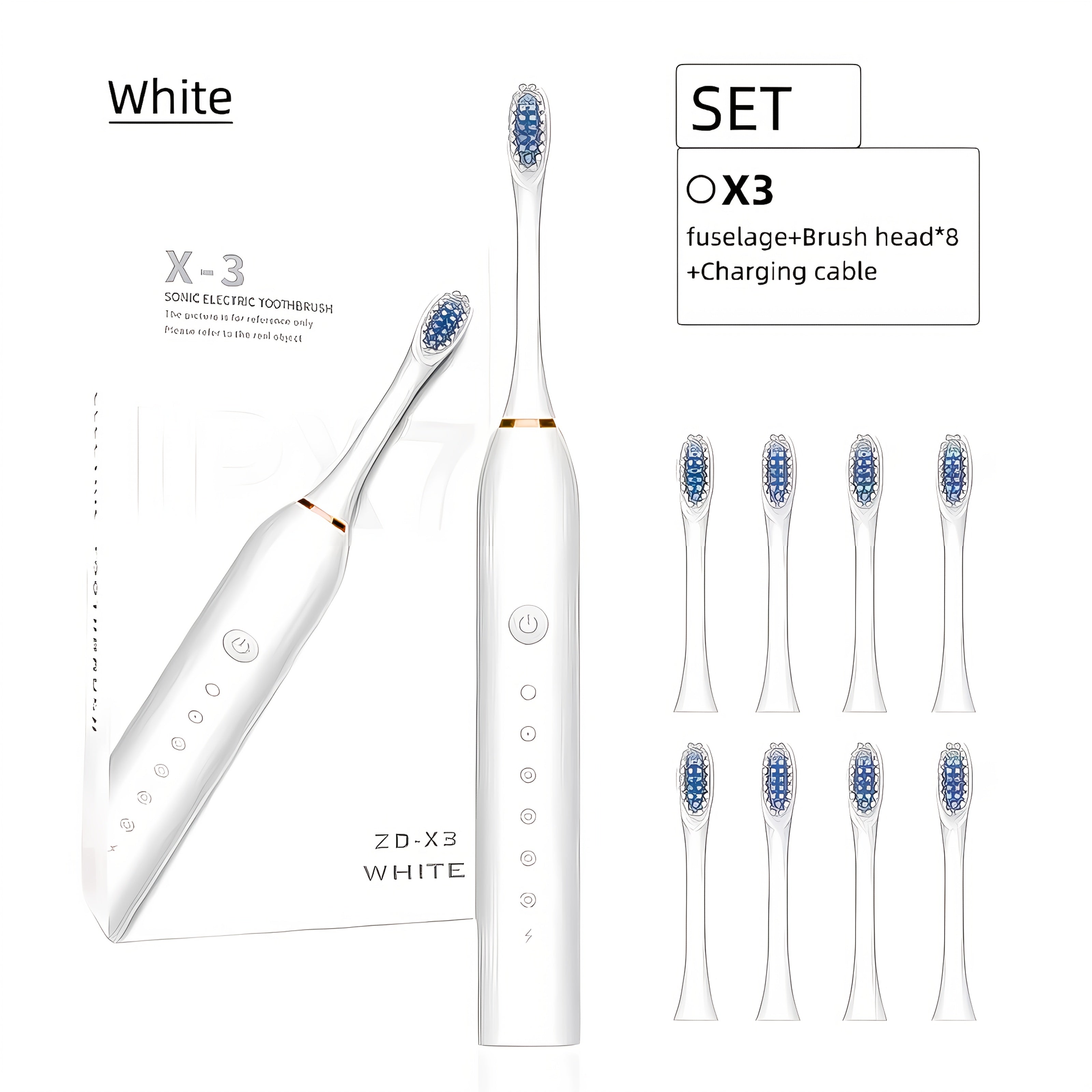 Rechargeable Electric Toothbrush 6 Cleaning Modes with 8 Brush Heads - USB Charge, Soft Bristles, Portable for Travel & Home Use, Oral Care Toothbrush for Men & Women - Black / White / Pink