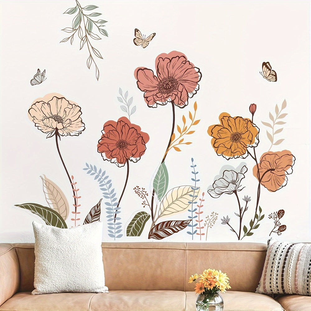 Bohemian Floral Wall Decals Self-Adhesive Wildflower Stickers for Living Room Bedroom TV Wall Art Decor ¨C Flowers & Fruits Peel and Stick Removable Wall Stickers Home Decoration