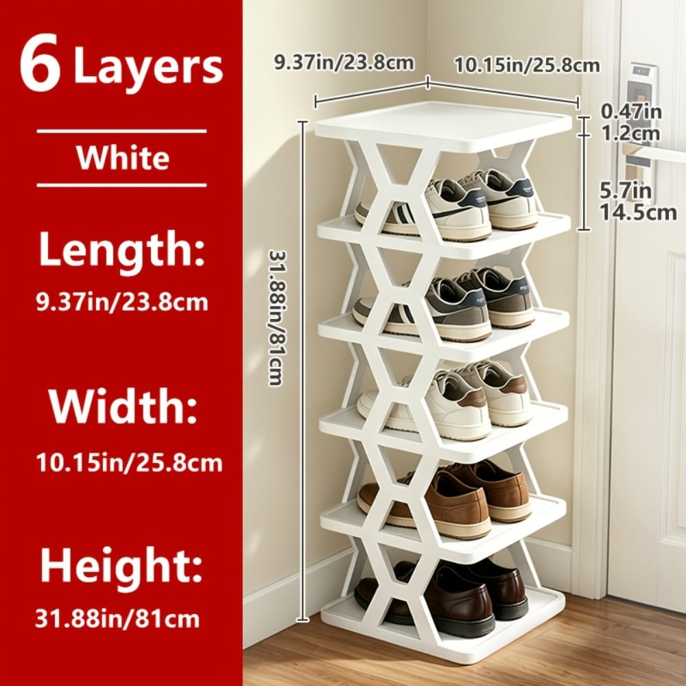 Shoe Rack Organizer 6 or 9 Tier - Space Saving Folding Shoe Rack for Hallway Doorway Bedroom Dorm, Narrow Entryway Shoe Storage, Black or White