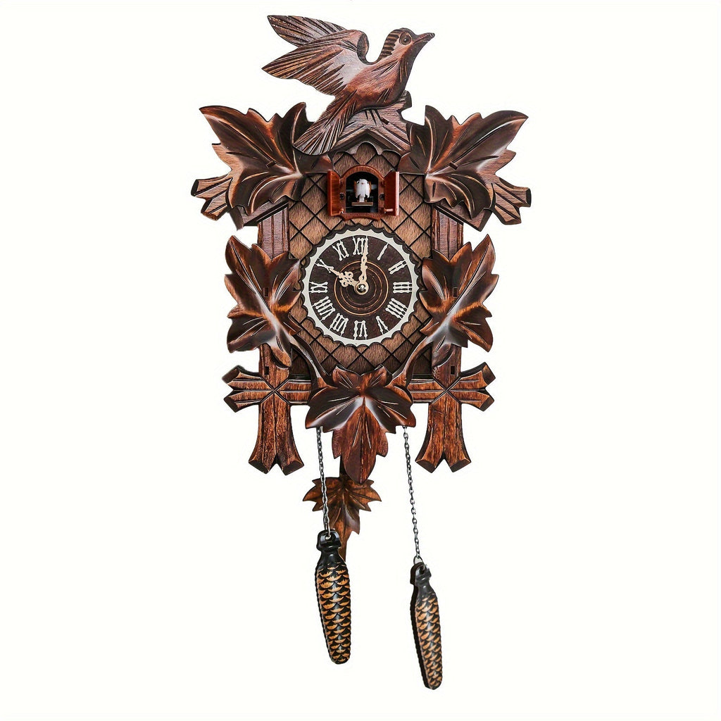 European Cuckoo Wall Clock Battery Operated - Fine Carved Handmade Wooden Clock with Hourly Cuckoo Sound 7AM-9PM, Vintage Home Decor Gift