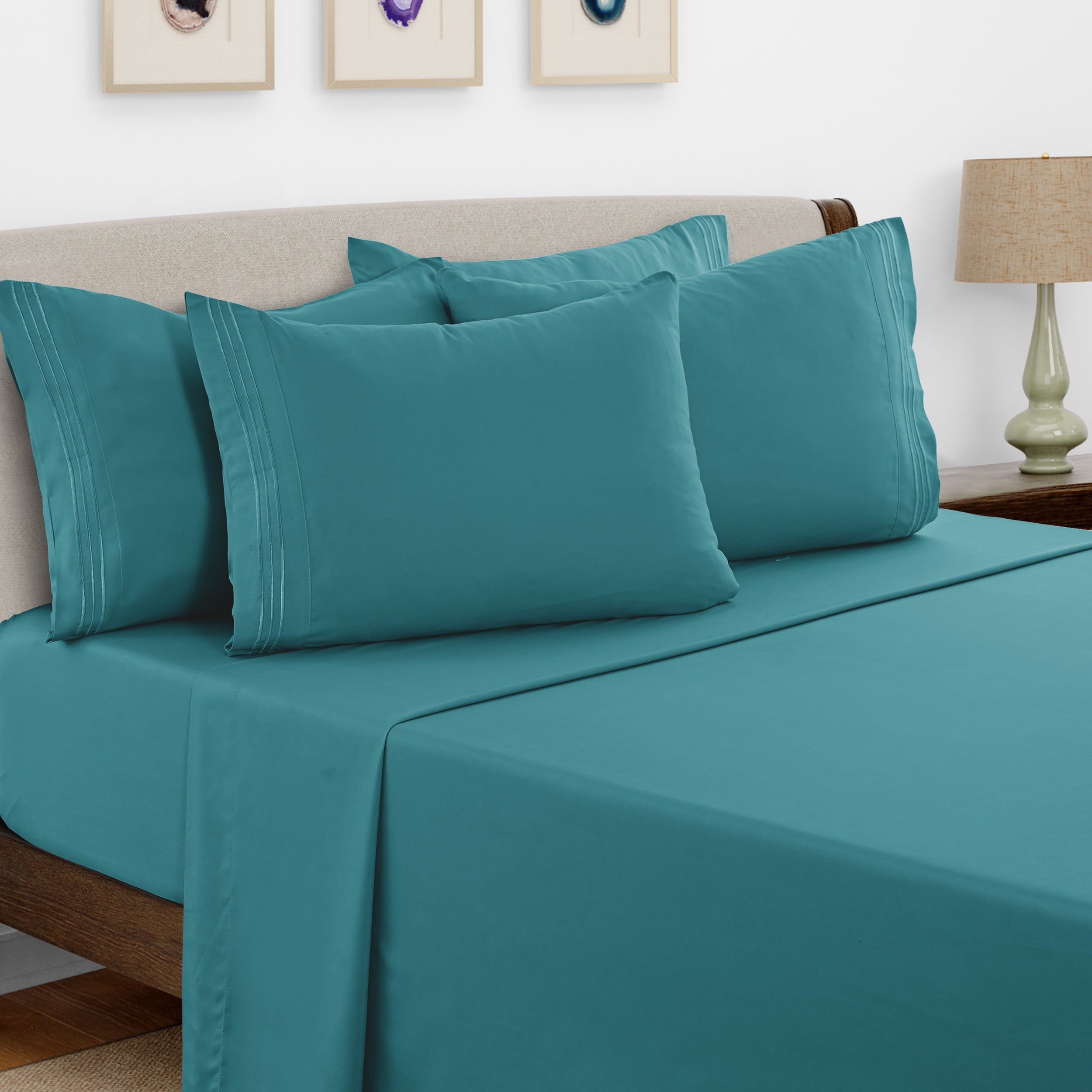 Bed Sheets Set 6 Piece - Soft Brushed Microfiber Fitted Sheet with 16¡± Deep Pocket, Flat Sheet & Embroidered Pillowcases, Hotel Luxury Cooling Bedding, All Seasons, 20 Colors