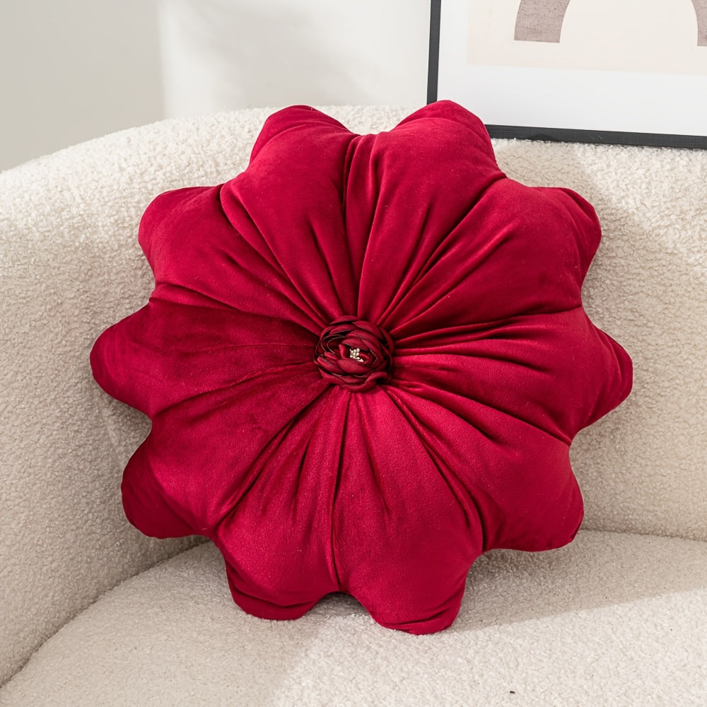 Velvet Flower Shaped Throw Pillow with Pillow Core Elegant Round Cushion Soft Luxury Floral Pillow for Sofa Bed Living Room Bedroom Decor Christmas Gift Hand Wash