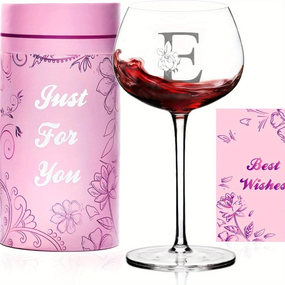 Personalized Wine Glass Gift for Women ¨C A-Z Initial Letter Monogrammed Wine Glass with Gift Box & Greeting Card ¨C Unique Birthday, Christmas & Mother's Day Gift for Mom, Best Friend & Sister