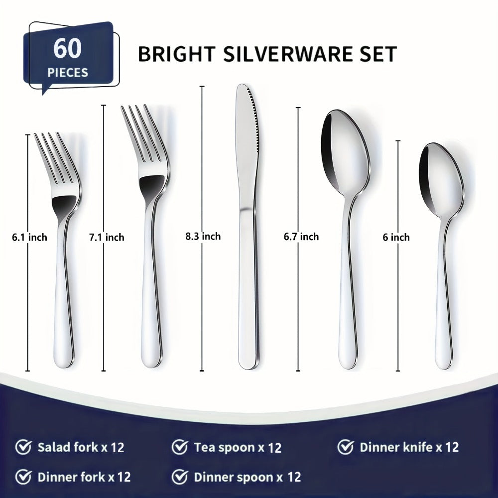 Stainless Steel Silverware Set 60 or 90 Piece with Gift Box ¨C Service for 12 or 18, Includes Steak Knives, Salad Forks & Dessert Spoons, Dishwasher Safe Cutlery for Home, Wedding & Outdoor