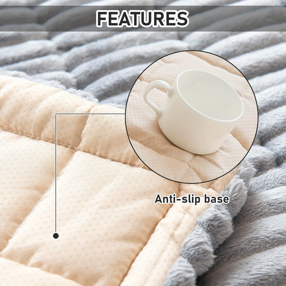 Jacquard Couch Cover Set of 2 Solid Color Corduroy Plush Thick Soft Non-Slip Machine Washable Pet Friendly for 2 3 4 Seat Sectional Sofa Living Room Bedroom