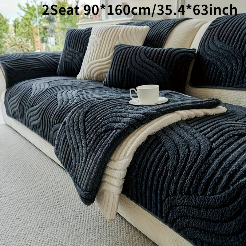 Sofa Cover Plush Shu Velveteen Non-Slip Couch Slipcover Breathable Pet-Proof Vintage Style for Living Room Bedroom Office 2 3 4 Seater