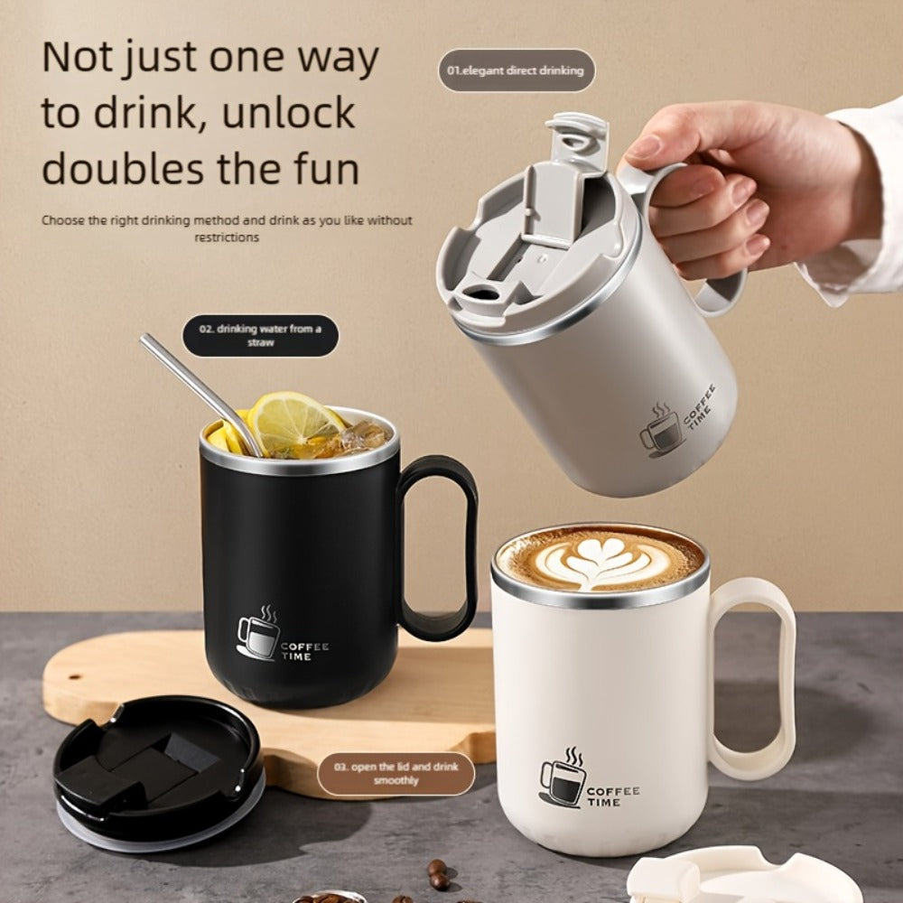 Stainless Steel Travel Mug Valentine's Letter Print Double Wall Insulated Coffee Cup Leak-Proof Lid 500ml Office Home Travel