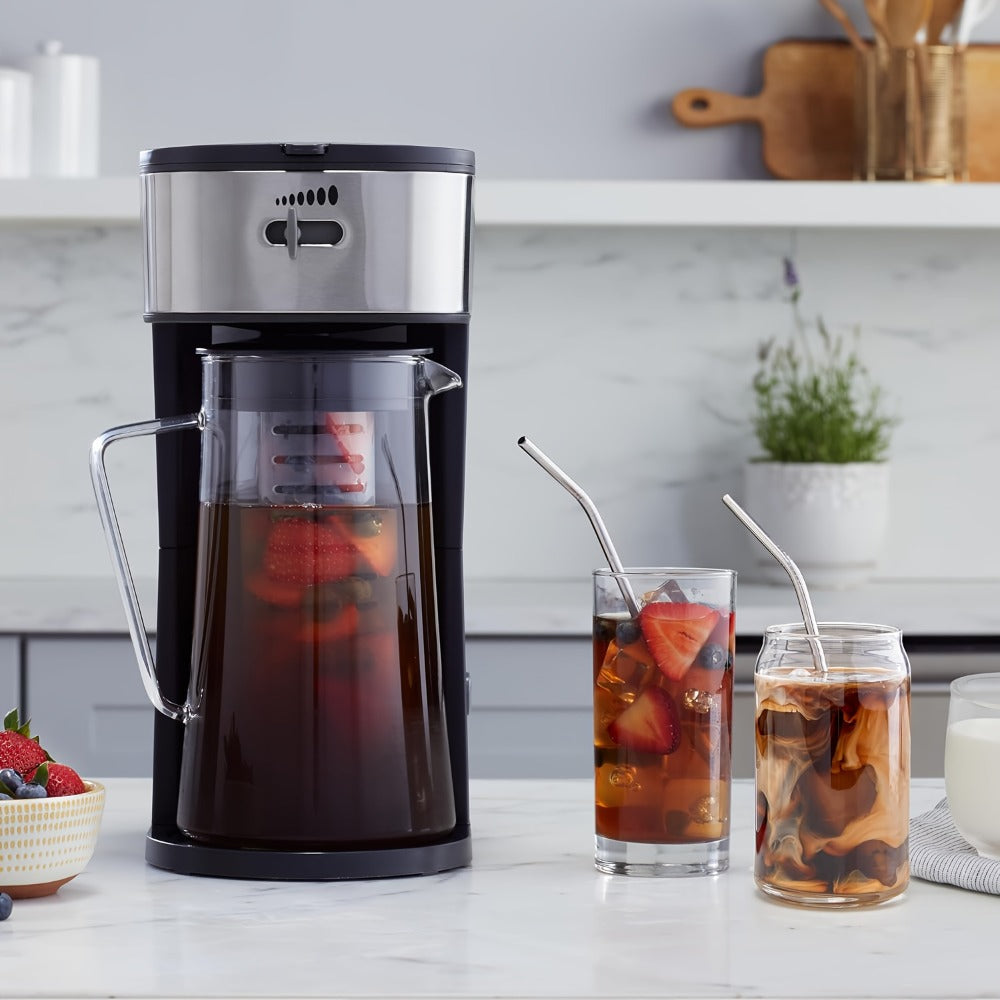 Iced Tea & Coffee Maker 3 QT Pitcher with Reusable Filter Basket | Adjustable Brew Strength | Cold Brew Machine for Iced Tea, Lattes, Lemonade & Flavored Water | Black