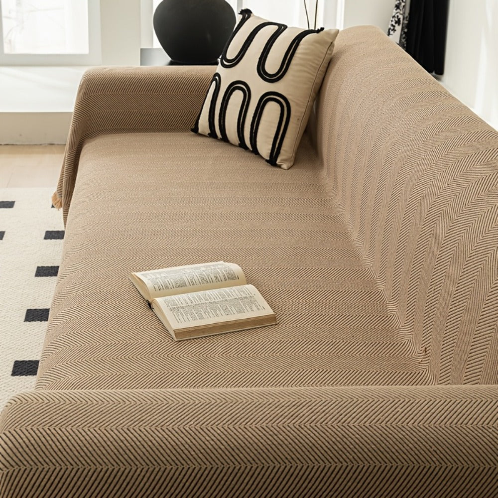 Herringbone Sofa Throw Cover with Tassels Jacquard Woven Solid Color Washable Polyester Sofa Blanket Slipcover for 3 4 Seater Couch Living Room - Grey Coffee Green Blue