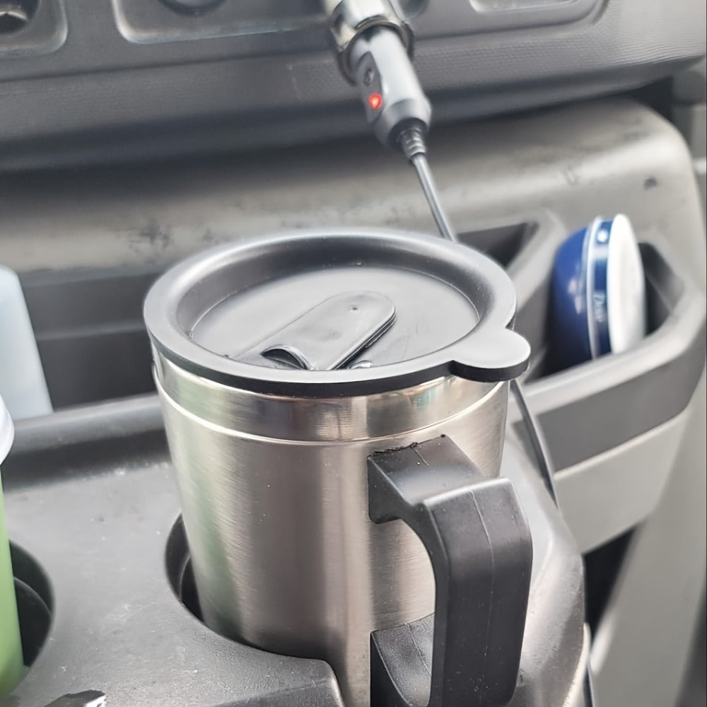 Car Electric Kettle 12V 60W 450ml Stainless Steel Keep Warm 65C Portable Heating Thermos Cup for Trucks Sedans Travel Tea Coffee Gift for Drivers Men Fathers